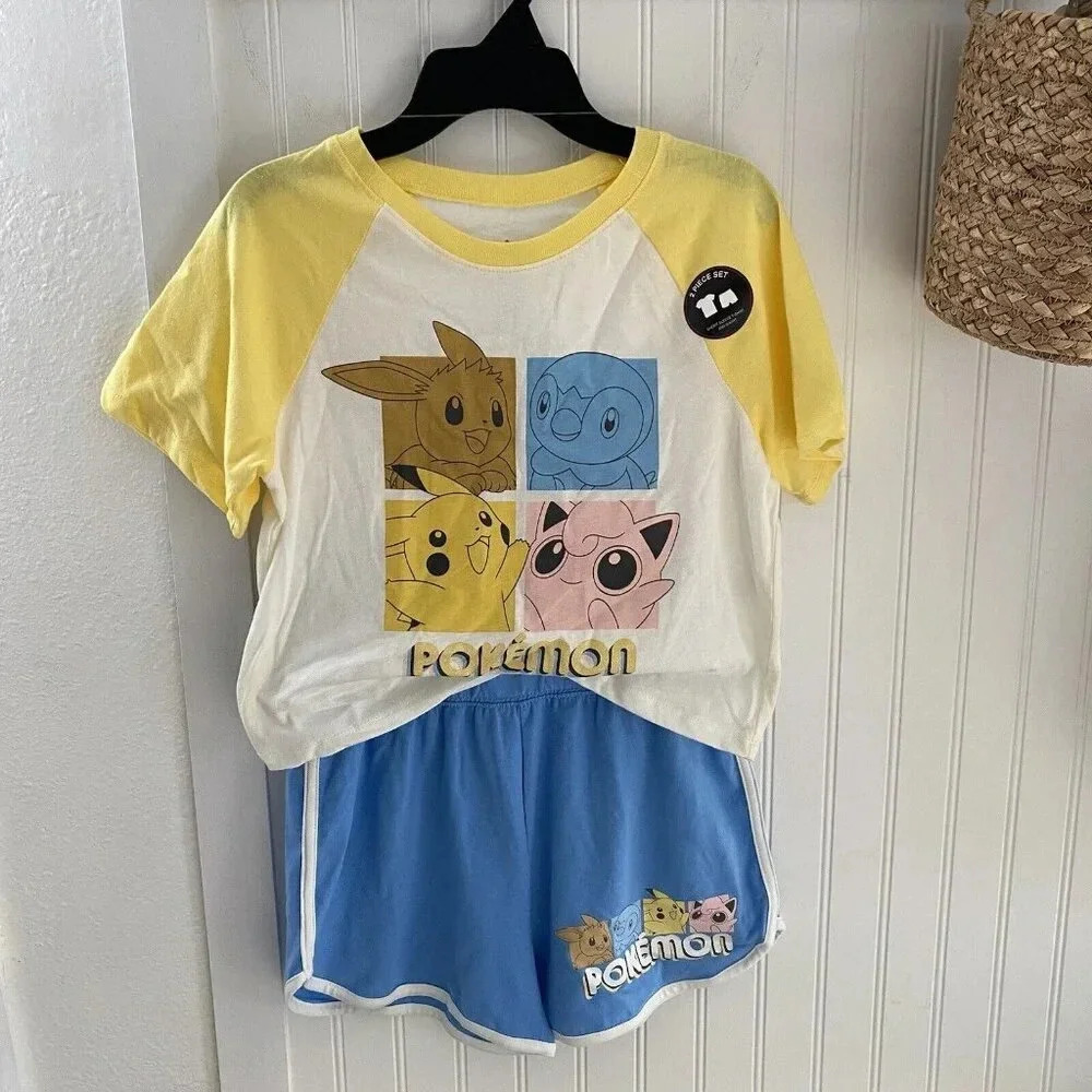 Girls’ Pokémon Pikachu 2 PC Top and Bottom Shorts Set L (10-12Y) NWT Large